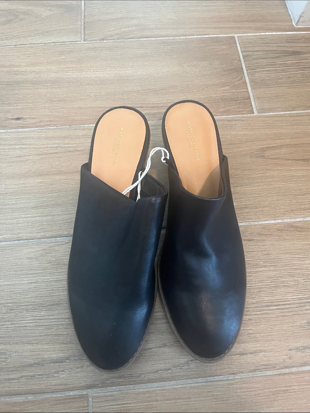 American Eagle Outfitters Black Slip-On Mules with Tan Insole